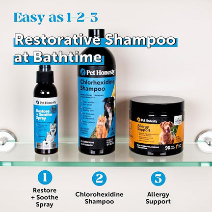 Chlorhexidine Cat & Dog Seasonal Itch Relief Shampoo, for Allergies, Itching, Skin and Coat Supplement, Helps Shedding, Hot Spots, Deodorizing Dog Shampoo & Grooming Supplies,16oz