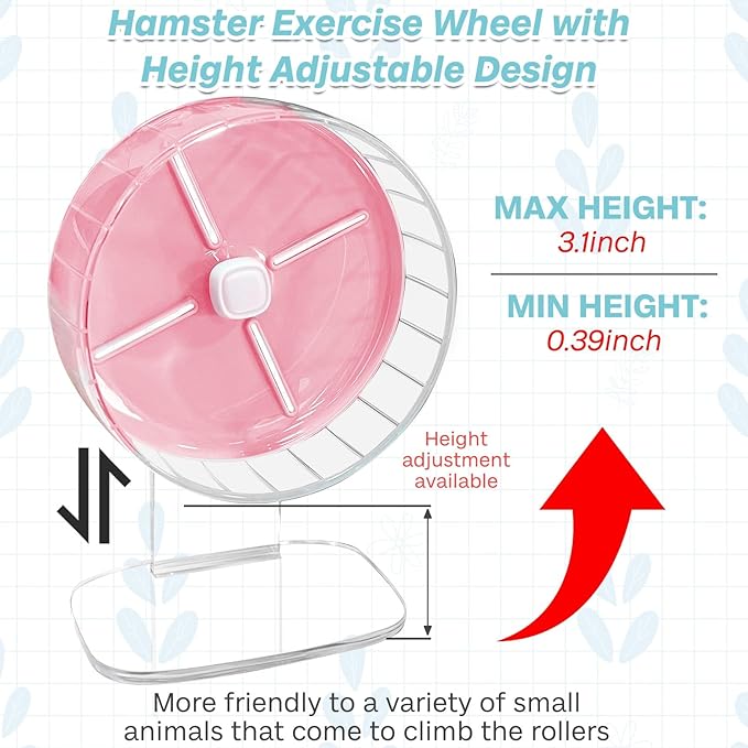 kathson Hamster Exercise Wheel 7.87 in Silent Spinning Running Wheels with Stand for Hamsters, Gerbils, Mice and Other Small Pets (Pink)