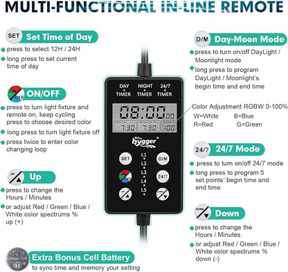 hygger Custom LED Aquarium Light,Daylight-Moonlight & 24/7 Mode, Adjustable Brightness 8 Colors Full Spectrum Fish Tank Light for 48-55 Inches Freshwater Planted Tank Auto On Off Ramp Up Down