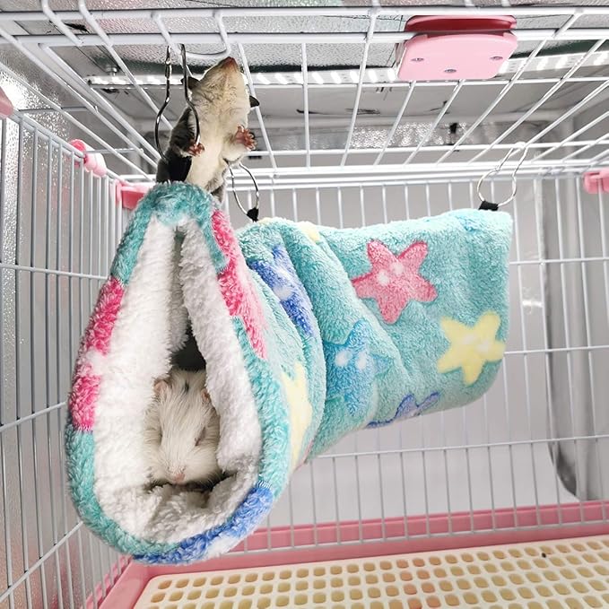 LEFTSTARER Guinea Pig Ferret Rat Hammock Toy Small Animal Cage Accessories Hideout Tunnel & Bunkbed Hammock for Rat Ferret Guinea Pig Hamster Sugar Glider Chinchilla (Star-Green)