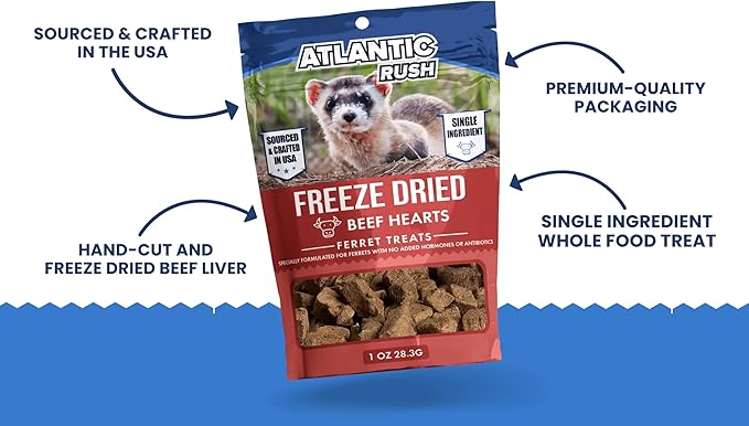 Freeze Dried Small Pet Treats - Resealable Bag of Treats for Ferrets - Ferret Snacks - Single Ingredient Ferret Food With No Preservatives Or Fillers- Small Animals Treats (1oz, Beef Heart)