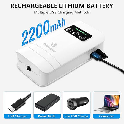 fishkeeper Rechargeable Aquarium Air Pump, Aerator Fish Tank Air Pump Up to 60 Gallons Portable Battery Powered Oxygen Pump with Clip for Most Bait Buckets, Power Outages and Emergency (2W 30GPH)