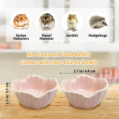 Tfwadmx 2 Pcs Hamster Food Bowl, Ceramic Pet Hamster Bowl Dwarf Hamster Food Bowl Feeder Hamster Water Rat Bowl Small Animal Food Dish for Golden Bears, Hedgehogs, Dutch Pigs, Parrots (Pink)