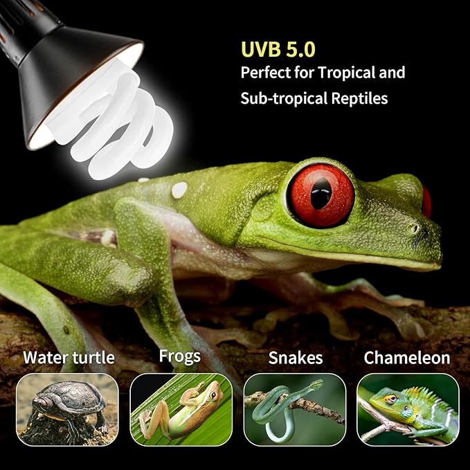 UVB Light Bulb for Reptiles, 9W 10.0 UVA UVB Heat Lamp Bulbs Ideal for Rainforest Reptiles, Bearded Dragons Lizard Turtle Tortoise Iguanas Chameleons Snake (2 Pack)