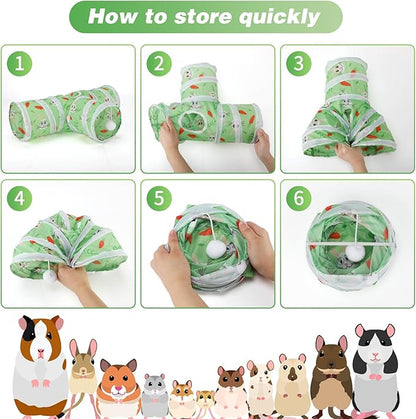 Rypet Guinea Pig Tunnel 3 Way Collapsible Small Pet Tunnels and Tubes with Interactive Ball for Baby Rabbit Ferret Hamster Chinchilla Hedgehog Hiding and Resting-Green