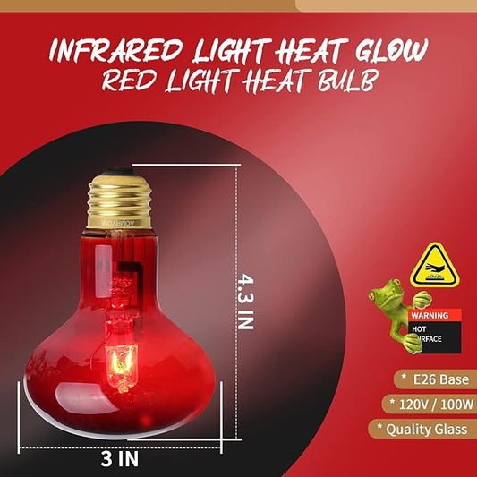 AOMRYOM 100W 2 Pack Infrared Heat Lamp Bulb Red Light Heat Bulbs for Pet Lizards Bearded Dragons Chameleons Snakes Reptiles & Amphibians