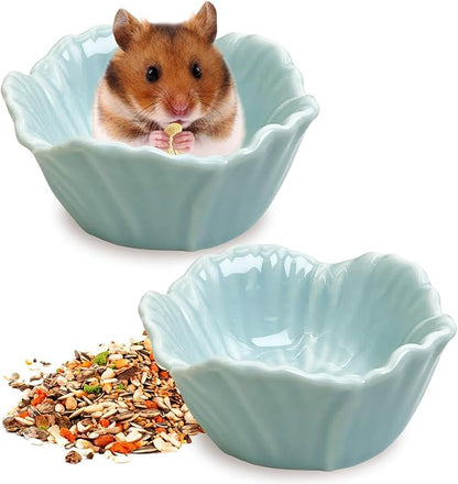 Tfwadmx 2 Pcs Hamster Food Bowl, Ceramic Pet Hamster Bowl Dwarf Hamster Food Bowl Feeder Hamster Water Rat Bowl Small Animal Food Dish for Golden Bears, Hedgehogs, Dutch Pigs, Parrots (Blue)