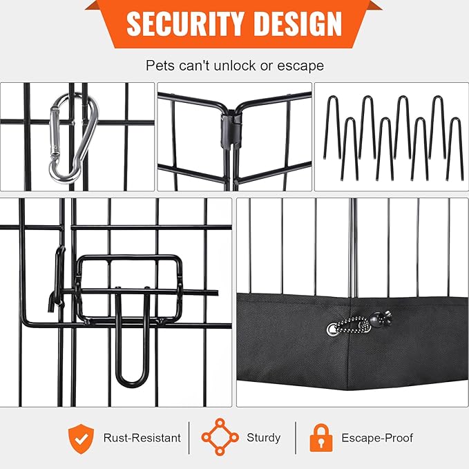 VEVOR Foldable Metal Dog Exercise Pen, Pet Playpen Dog Fence for Camping with Top Cover and Bottom Pad, 24" H 8 Panels, Puppy Crate Kennel Indoor Outdoor for Medium Dogs, Both for Home&Yard