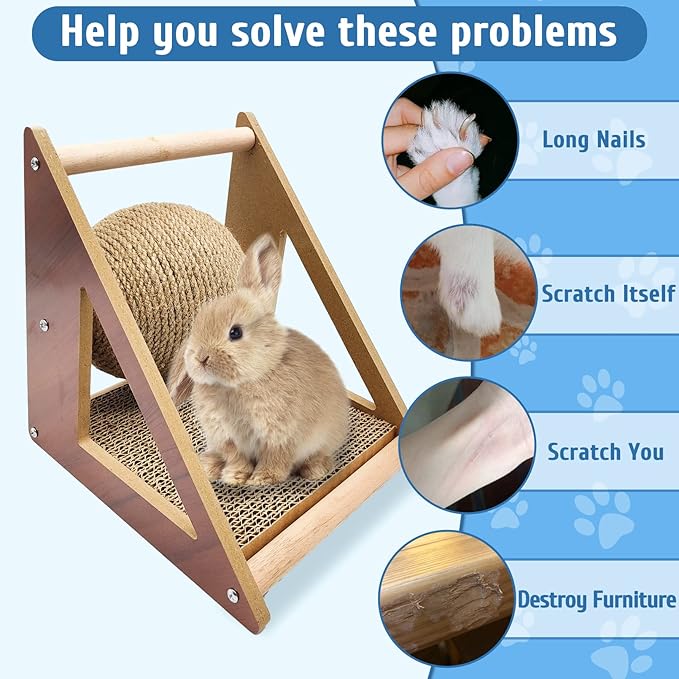 BNOSDM Rabbit Scratch Toy Natural Sisal Rabbit Scratching Ball & Cardboard Rabbit Scratch Pad 2-in-1 Rabbit Scratcher Interactive for Indoor Bunnies Kittens Ferrets Chinchillas Small Animals