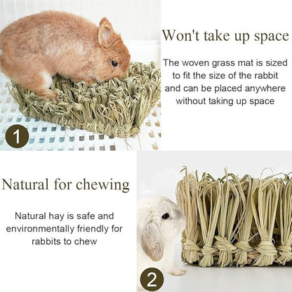 Hamiledyi Rabbit Grass Bed Bunny Natural Straw Woven Mat Guinea Pig Hay Mat Chew Mat for Rabbit Guinea Pig Chinchilla Squirrel Hedgehog(10.6x7.5x3.5inches)