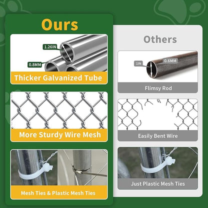 LotFun Large Outdoor Dog Kennel, 10 x 10 FT Heavy Duty Dog Enclosure with Rotated Dog Bowls, UV-Resistant Canopy Cover, Double Lock Security (10 x 10 x 5 in)