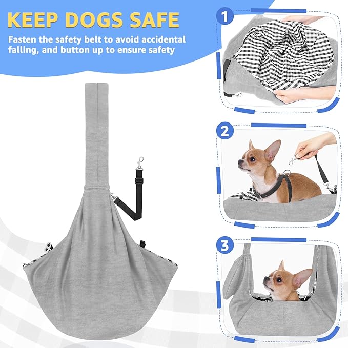 Lukovee Pet Sling, Hand Free Dog Sling Carrier Adjustable Padded Strap Tote Bag, Shoulder Bag with Safety Belt & Front Pocket for Small Dog Cat Puppy (Grey-WY,M)