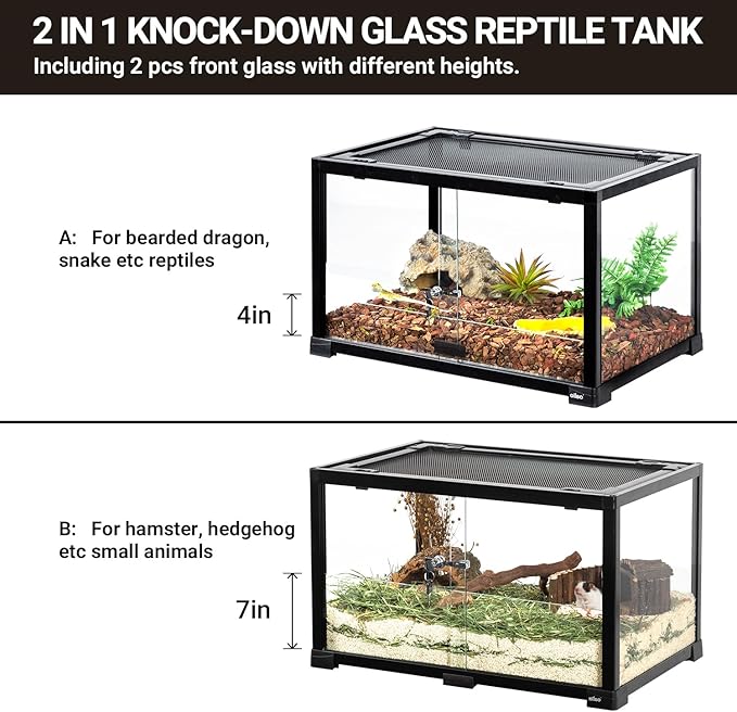 OiiBO Reptile Tank Terrarium 24" x 16" x 16", 2 in 1 Reptile Habitat Terrarium with Front Sliding Doors Screen Ventilation for Lizard Gecko Tortoise