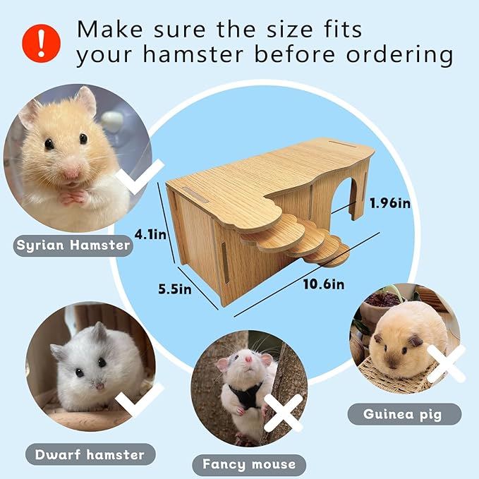 Hamiledyi Hamster Hideout with Ladder Dwarf Hamster Wooden Maze Tunnel Platform Multi Chamber Exploring Toy Habitat Decor for Gerbil Syrian Mouse Small Animal, Brown