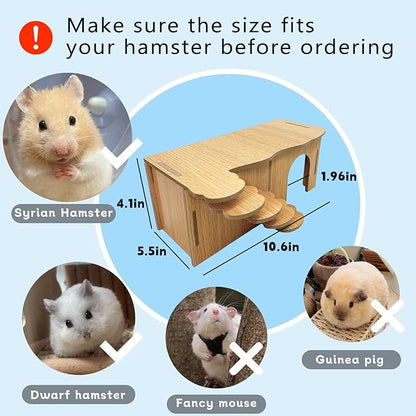 Hamiledyi Hamster Hideout with Ladder Dwarf Hamster Wooden Maze Tunnel Platform Multi Chamber Exploring Toy Habitat Decor for Gerbil Syrian Mouse Small Animal, Brown