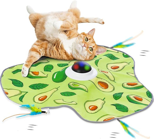 Interactive Cat Toy, Automatic Cat Toys for Indoor Exercise, Hide and Seek Toy with Motion Activated, Moving Concealed Feather, USB Rechargeable