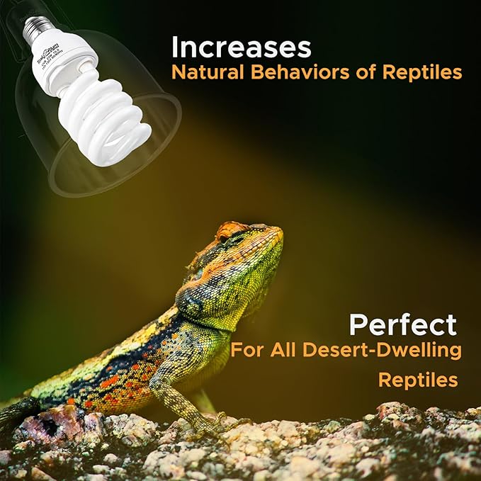 13 W UVA UVB 5.0 Reptile Lights 2Pack Energy Saving Reptile Heat Lamp UVB Bulb Spiral Compact Bulb Fit for Rainforest Type Reptile/Snake/Lizard/Insect/Turtle/Tortoise