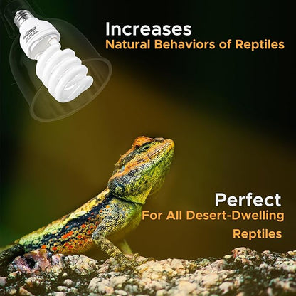 Reptile Lights 23 W UVA UVB 5.0 Energy Saving Reptile Heat Lamp UVB Bulb Spiral Compact Bulb Fit for Rainforest Type-2Pack Reptile/Snake/Lizard/Insect/Turtle/Tortoise