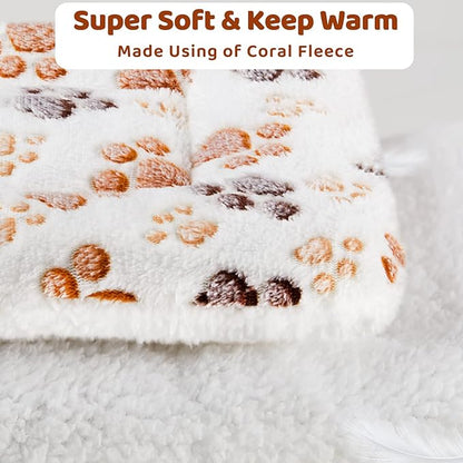 Amakunft 2 Pcs Guinea Pig Bed Mat Washable, Rabbit Winter Bed Pad for Indoor, Warm Small Animal Bed Mattres, Fleece Sleeping Pad for Bunny, Rat, Hedgehog, Sugar Glider, Chinchilla (Paw, Medium)