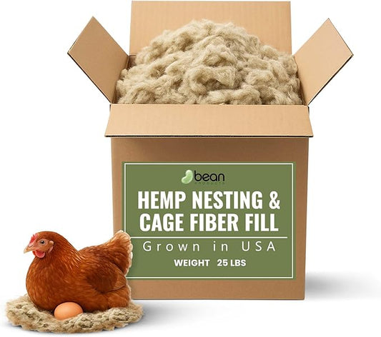 Hemp Nesting Fiber - 25 lb Chicken Nest Box Pad Hemp Fiber Fill - Absorbent DUST Free- Egg Laying Chickens coop, Horse stall, Rabbit, Reptile, Hamster, Cage Fibre, FiberFill Washable - Grown in USA