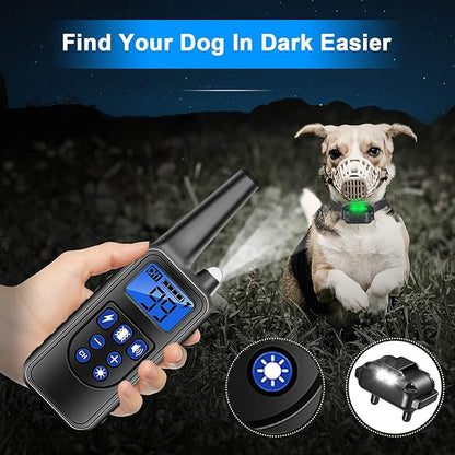 Dog Training Collar Shock Collars for Dogs with Remote 2600 Ft Remote Control Range 4 Modes Beep Vibration Shock Built-in Bright Led Light Rechargeable Waterproof (Black, for 3 Dogs)