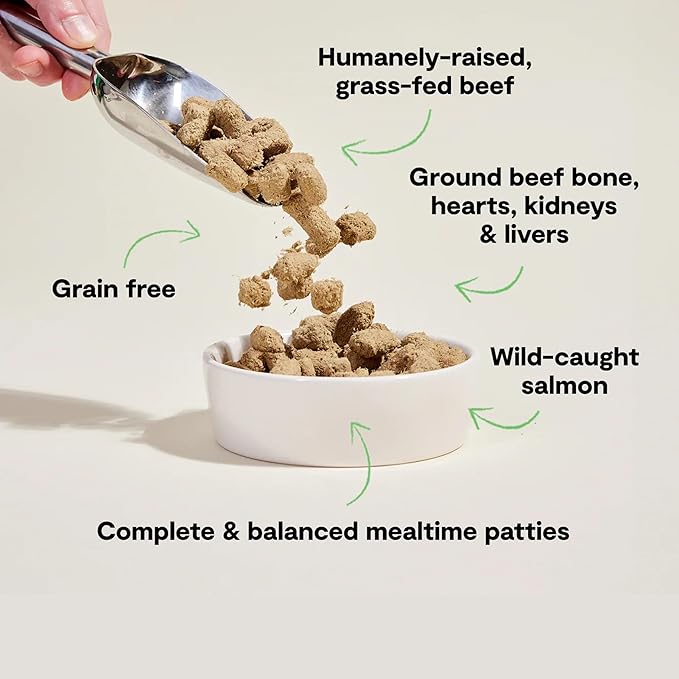 Open Farm, Freeze Dried Raw Dog Food, Patties with 95% Meat, Organs & Bone, Complete Meal or Freeze Dried Dog Food Mixer, Surf & Turf Recipe, 10.5oz Bag