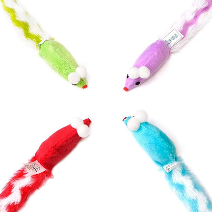 CHIWAVA 4 Packs 15 Inch Long Soft Plush Cat Toys Mice with Rattle Rustle Sound Small Mouse Activity Interactive Toy