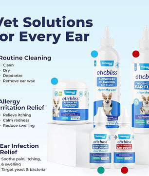Vetnique Oticbliss Cat & Dog Ear Infection Treatment Drops - with 1% Hydrocortisone & MicroSilver BG for Dog Ear Infections - Vet Recommended Cat & Dog Ear Cleaner for Itchy Ear Relief