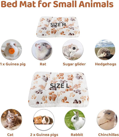 Amakunft 2 Pcs Guinea Pig Bed Mat Washable, Rabbit Winter Bed Pad for Indoor, Warm Small Animal Bed Mattres, Fleece Sleeping Pad for Bunny, Rat, Hedgehog, Sugar Glider, Chinchilla (Paw, Large)