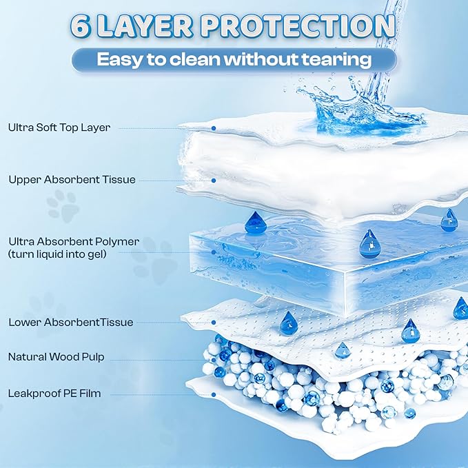 Boscute 4XL Thicken 6 Layers Ultra Absorbent Dog Pee Pads, 31”X47”Leak-Proof Odor-Control Quick Dry Puppy Training Pads Quick Dry Pee Pads for Dogs Cats Pets 100counts