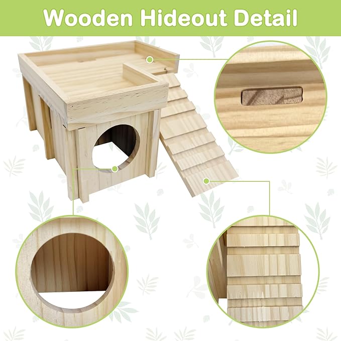 BNOSDM Wooden Hamster Hideout Dwarf Hamster Wood House with Ladder Gerbils Climbing Exploring Toys Cage Accessories for Syrian Hamsters Mice and Other Small Pets