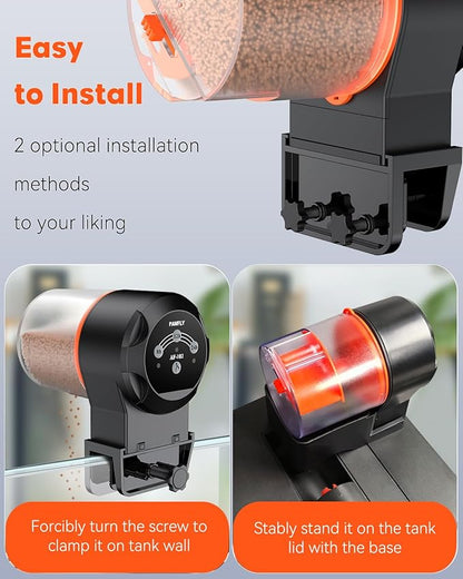 Pawfly Automatic Fish Feeder for Aquarium - Auto Vacation Timer Fish Food Dispenser for Pellets, Flakes & Strips, 100/200 ml Adjustable, Battery Operated (Battery Not Included)