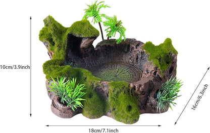 QIRMIZI Reptile Decor, Plastic Reptile Platform with Artificial Plants - Basking Habitat Decor for Lizard, Turtle, Frog, Snake