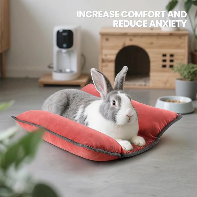 Rabbit Bed, Washable Bunny Pillow, Reversible Lounger Pad, Soft Small Animal Bedding, Stress Relief Pet Mat for Kittens, Guinea Pigs, Puppies