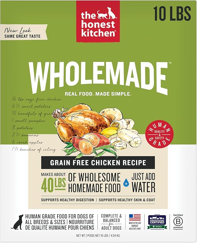The Honest Kitchen Human Grade Wholemade™ Dehydrated Grain Free Dog Food - Complete & Balanced Meal or Topper - Chicken, 10 lb Box