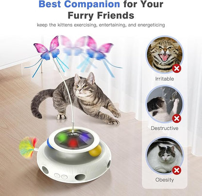 Automatic Interactive Cat Toys for Indoor Cats & Bored Adults - Kitten Toys with Fluttering Butterfly, Ambush Feather & Track Balls - Exercise & Stimulation for Playful Cats (Beige)