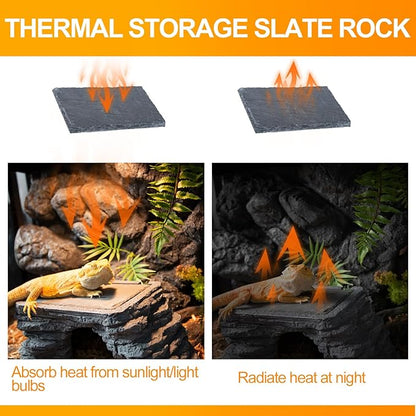 Bearded Dragon Basking Platform, Reptile Hides and Caves, Large Reptile Basking Rock for Adult/Juvenile Bearded Dragon Gecko Lizard Turtle, Slate Rock Climing Hideout