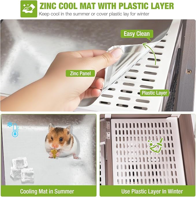 GUTINNEEN Guinea Pig Cages with Anti Chewing Sturdy Plastic Floor and Cool Zinc Plate, Indoor Rabbit Hutch with Hideout and PVC Platform, Elevated Legs Hamster Cage 36.6" L (Brown)