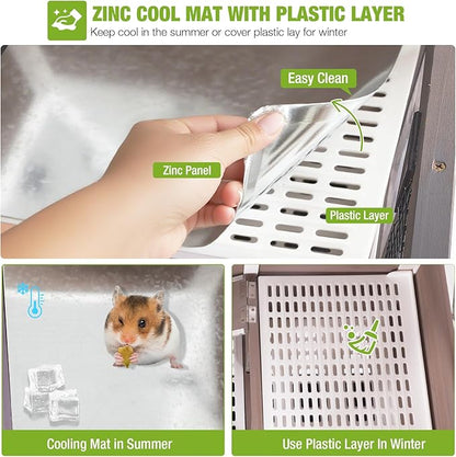 GUTINNEEN Guinea Pig Cages with Anti Chewing Sturdy Plastic Floor and Cool Zinc Plate, Indoor Rabbit Hutch with Hideout and PVC Platform, Elevated Legs Hamster Cage 36.6" L (Brown)