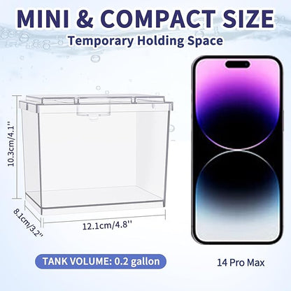 Mini Betta Fish Tank, Small Fish Bowl for Temporary Space, 0.2 Gallon Stackable Cube Tank with Betta Leaf and Gravels for Small Fish, Insect, Shrimp, Crab, Spider.(Pack-2)