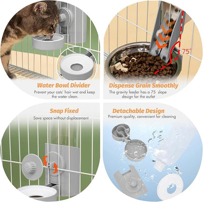 Yummy Sam Hanging Cage Automatic Small Pet Food Bowl Water Bottle Dispenser, Kennel 500ML Waterer and Auto Gravity Pet Feeder Set with Separate Food Bowl Crate Feeder Dish for Puppy Cats Rabbit (Grey)