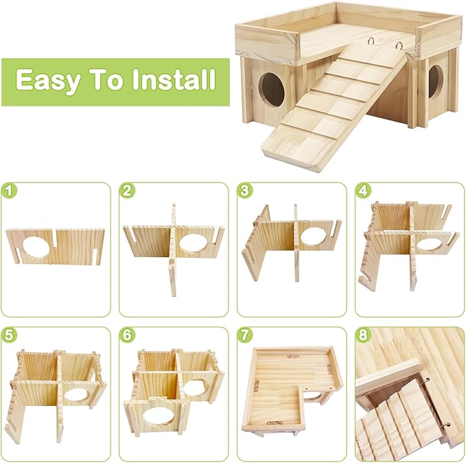 BNOSDM Wooden Hamster Hideout Dwarf Hamster Wood House with Ladder Gerbils Climbing Exploring Toys Cage Accessories for Syrian Hamsters Mice and Other Small Pets