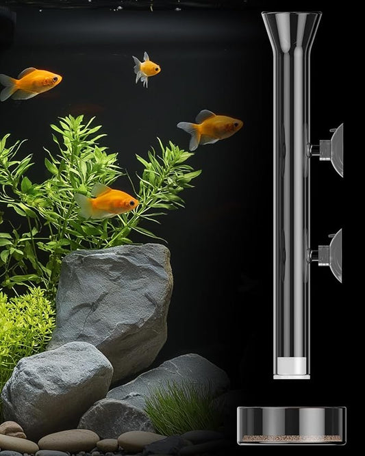 Pawfly Aquarium Fish Shrimp Feeder Feeding Dish Set Clear Glass Tube with Food Bowl/Tray Fish Tank Supplies with 2 Suction Cups