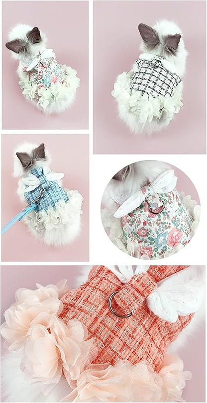 Bunny Rabbit Ferret Harness and Leash Set, Bunny Clothes for Rabbits, Small Animal Guinea Pig Dress Clothes for Kitten Ferret Chihuahua Puppy Mini Dog and Small Animals Harnesses (M, Flower)