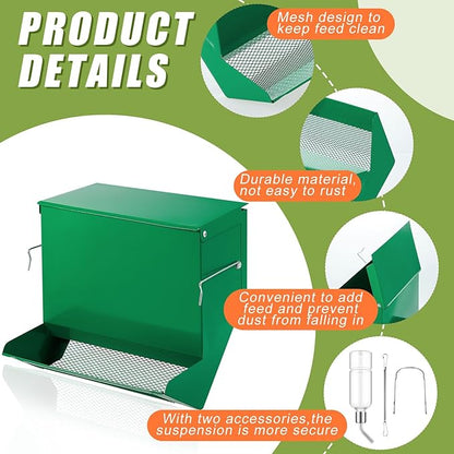 Maxcheck 2 Pack Rabbit Feeder and 12 oz Water Bottle for Cages Pet Food Water Dispenser with Lid Metal Feeders Outside for Guinea Pig Hamsters Chinchillas Gerbils and Other Small Animals (3 Lbs)