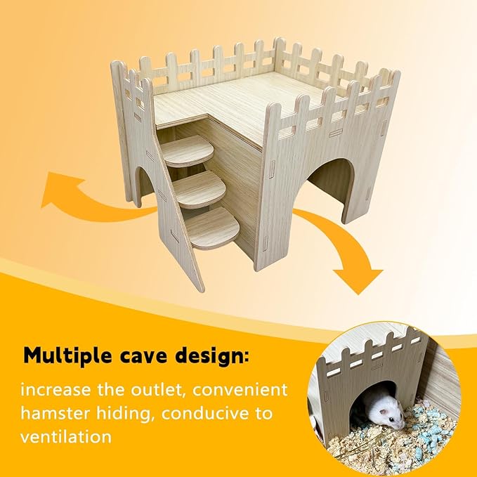 Hamster Wooden House Hamster Hideout Hut Maze Cage Accessories with Ladder and Platform for Syrian Hamsters Dwarf Gerbil Mouse