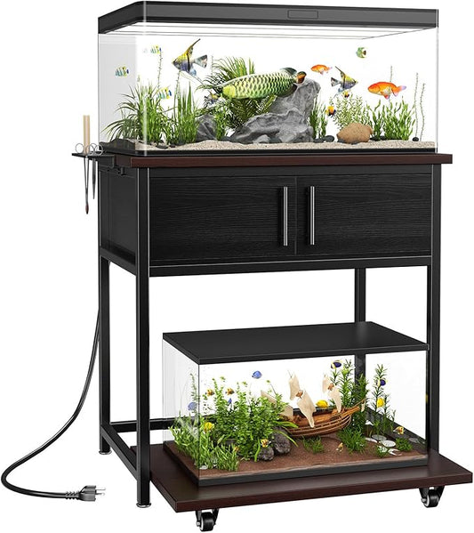 20-29 Gallon Fish Tank Stand with Power Outlet and Storage Cabinet,Aquarium Stand with Slide-Out Fish Tank Shelf,Heavy Duty Metal Frame and Waterproof Wood,31.5" L x 15.7" W 770LBS Capacity
