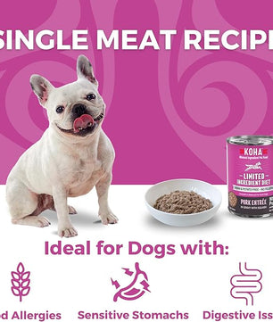 KOHA Limited Ingredient Diet Pork Entrée for Dogs- Sensitive Stomach Canned Dog Food - High Protein, No Fillers Pate Dog Food - 13 oz Pack of 12