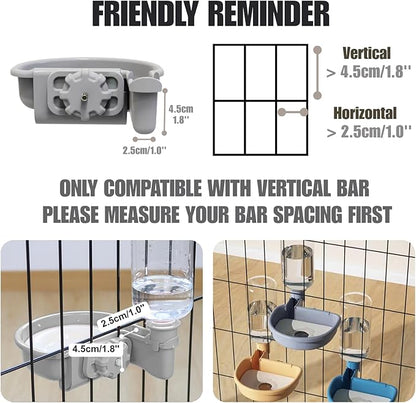 Automatic Pet Food Water Dispenser, Auto Gravity Pet Feeder Water Bottle Set for Crate, Feeding Station for Small Dog Cat Rabbit Guinea Pigs Chinchilla Ferret Hedgehog (Gray)