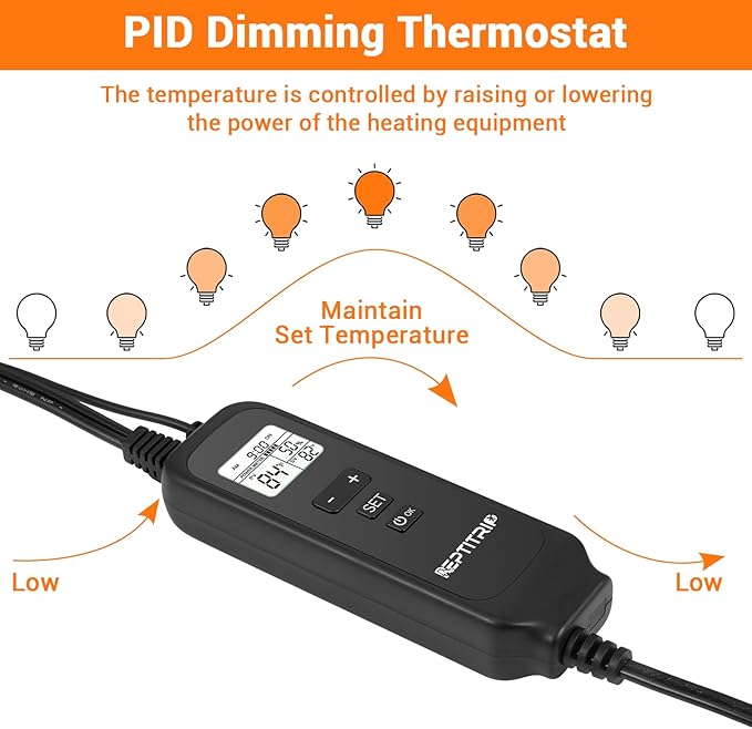 8.5 Inch Day-Night Thermostatic Reptile Heat Light Fixture - Heat Lamp Temperature Controller for Bearded Dragons, Snakes & Lizard – Bulb Not Included (Max 150W)